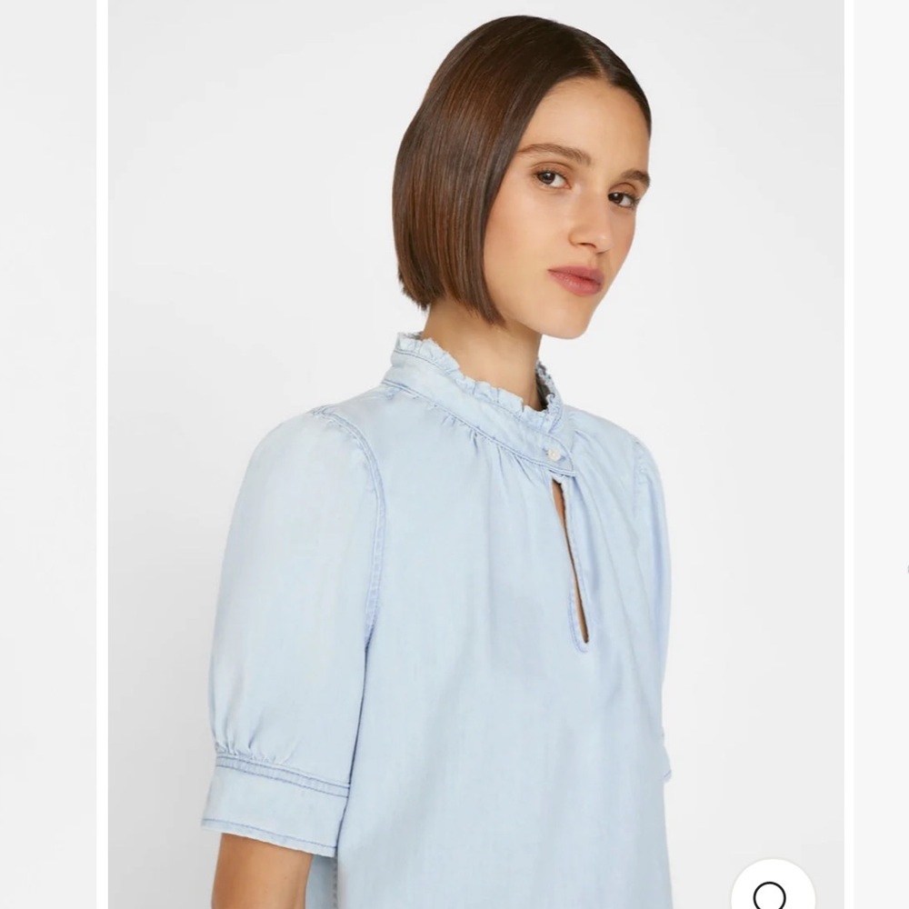 Frame‎ Denim Frame Deep V Ruffle Collar Top Size L - Picture 4 of 14